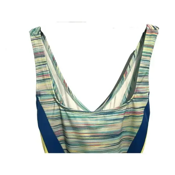 Lands' End Womens Size 16 Blue Yellow One Piece Swimsuit Scoop Padded - Picture 2 of 6